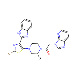 C[C@@H]1CN(c2sc(Br)nc2-c2nc3ccccc3[nH]2)CCN1C(=O)Cn1cnc2cccnc21 ZINC000143825517