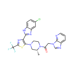 C[C@@H]1CN(c2sc(C(F)(F)F)nc2-c2nc3cc(Cl)ccc3[nH]2)CCN1C(=O)Cn1cnc2cccnc21 ZINC000143799805