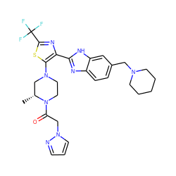 C[C@@H]1CN(c2sc(C(F)(F)F)nc2-c2nc3ccc(CN4CCCCC4)cc3[nH]2)CCN1C(=O)Cn1cccn1 ZINC000143817610