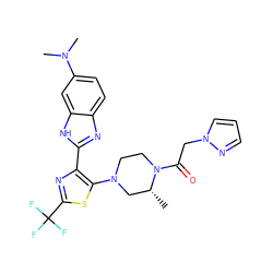 C[C@@H]1CN(c2sc(C(F)(F)F)nc2-c2nc3ccc(N(C)C)cc3[nH]2)CCN1C(=O)Cn1cccn1 ZINC000143734159