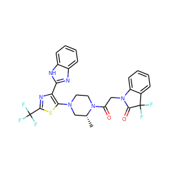 C[C@@H]1CN(c2sc(C(F)(F)F)nc2-c2nc3ccccc3[nH]2)CCN1C(=O)CN1C(=O)C(F)(F)c2ccccc21 ZINC001772620819