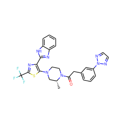 C[C@@H]1CN(c2sc(C(F)(F)F)nc2-c2nc3ccccc3[nH]2)CCN1C(=O)Cc1cccc(-n2nccn2)c1 ZINC001772576149