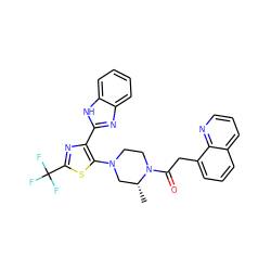 C[C@@H]1CN(c2sc(C(F)(F)F)nc2-c2nc3ccccc3[nH]2)CCN1C(=O)Cc1cccc2cccnc12 ZINC001772621090