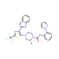 C[C@@H]1CN(c2sc(C(F)(F)F)nc2-c2nc3ccccc3[nH]2)CCN1C(=O)Cc1ccccc1-n1cccn1 ZINC000143724850