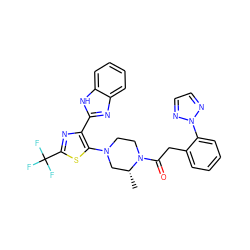 C[C@@H]1CN(c2sc(C(F)(F)F)nc2-c2nc3ccccc3[nH]2)CCN1C(=O)Cc1ccccc1-n1nccn1 ZINC001772612453