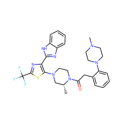 C[C@@H]1CN(c2sc(C(F)(F)F)nc2-c2nc3ccccc3[nH]2)CCN1C(=O)Cc1ccccc1N1CCN(C)CC1 ZINC001772592143