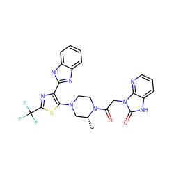 C[C@@H]1CN(c2sc(C(F)(F)F)nc2-c2nc3ccccc3[nH]2)CCN1C(=O)Cn1c(=O)[nH]c2cccnc21 ZINC000143777371