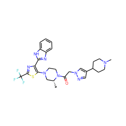 C[C@@H]1CN(c2sc(C(F)(F)F)nc2-c2nc3ccccc3[nH]2)CCN1C(=O)Cn1cc(C2CCN(C)CC2)cn1 ZINC000143656893