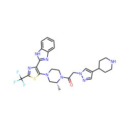 C[C@@H]1CN(c2sc(C(F)(F)F)nc2-c2nc3ccccc3[nH]2)CCN1C(=O)Cn1cc(C2CCNCC2)cn1 ZINC000143715631