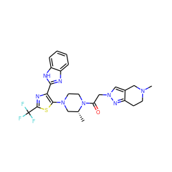 C[C@@H]1CN(c2sc(C(F)(F)F)nc2-c2nc3ccccc3[nH]2)CCN1C(=O)Cn1cc2c(n1)CCN(C)C2 ZINC001772655566