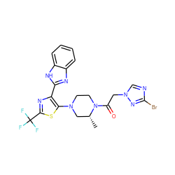 C[C@@H]1CN(c2sc(C(F)(F)F)nc2-c2nc3ccccc3[nH]2)CCN1C(=O)Cn1cnc(Br)n1 ZINC000143793761