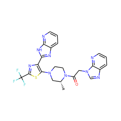 C[C@@H]1CN(c2sc(C(F)(F)F)nc2-c2nc3cccnc3[nH]2)CCN1C(=O)Cn1cnc2cccnc21 ZINC000143779610