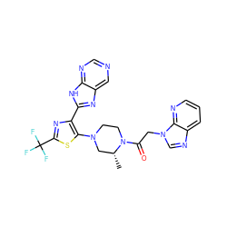 C[C@@H]1CN(c2sc(C(F)(F)F)nc2-c2nc3cncnc3[nH]2)CCN1C(=O)Cn1cnc2cccnc21 ZINC000143677452