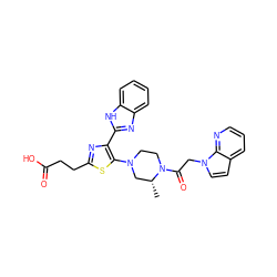 C[C@@H]1CN(c2sc(CCC(=O)O)nc2-c2nc3ccccc3[nH]2)CCN1C(=O)Cn1ccc2cccnc21 ZINC000143695508