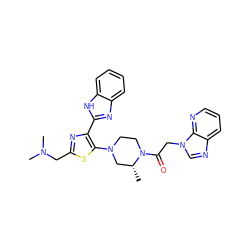 C[C@@H]1CN(c2sc(CN(C)C)nc2-c2nc3ccccc3[nH]2)CCN1C(=O)Cn1cnc2cccnc21 ZINC000143795142