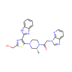 C[C@@H]1CN(c2sc(CO)nc2-c2nc3ccccc3[nH]2)CCN1C(=O)Cn1cnc2cccnc21 ZINC000143771130