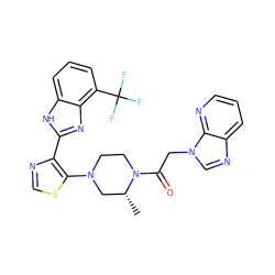 C[C@@H]1CN(c2scnc2-c2nc3c(C(F)(F)F)cccc3[nH]2)CCN1C(=O)Cn1cnc2cccnc21 ZINC000205443902