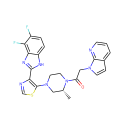 C[C@@H]1CN(c2scnc2-c2nc3c(F)c(F)ccc3[nH]2)CCN1C(=O)Cn1ccc2cccnc21 ZINC000143620877