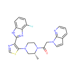 C[C@@H]1CN(c2scnc2-c2nc3c(F)cccc3[nH]2)CCN1C(=O)Cn1ccc2cccnc21 ZINC000143739088