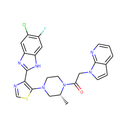 C[C@@H]1CN(c2scnc2-c2nc3cc(Cl)c(F)cc3[nH]2)CCN1C(=O)Cn1ccc2cccnc21 ZINC000205443863