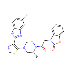 C[C@@H]1CN(c2scnc2-c2nc3cc(Cl)ccc3[nH]2)CCN1C(=O)Cn1c(=O)oc2ccccc21 ZINC000143694280