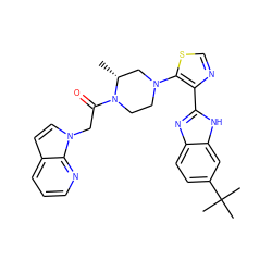 C[C@@H]1CN(c2scnc2-c2nc3ccc(C(C)(C)C)cc3[nH]2)CCN1C(=O)Cn1ccc2cccnc21 ZINC000205445888