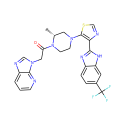 C[C@@H]1CN(c2scnc2-c2nc3ccc(C(F)(F)F)cc3[nH]2)CCN1C(=O)Cn1cnc2cccnc21 ZINC000205443933