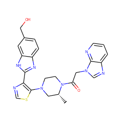 C[C@@H]1CN(c2scnc2-c2nc3ccc(CO)cc3[nH]2)CCN1C(=O)Cn1cnc2cccnc21 ZINC000143693385