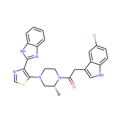 C[C@@H]1CN(c2scnc2-c2nc3ccccc3[nH]2)CCN1C(=O)Cc1c[nH]c2ccc(Cl)cc12 ZINC001772585439