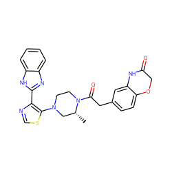 C[C@@H]1CN(c2scnc2-c2nc3ccccc3[nH]2)CCN1C(=O)Cc1ccc2c(c1)NC(=O)CO2 ZINC001772648196