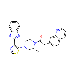 C[C@@H]1CN(c2scnc2-c2nc3ccccc3[nH]2)CCN1C(=O)Cc1ccc2cccnc2c1 ZINC001772604491