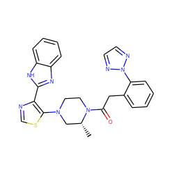 C[C@@H]1CN(c2scnc2-c2nc3ccccc3[nH]2)CCN1C(=O)Cc1ccccc1-n1nccn1 ZINC000143639715