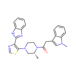 C[C@@H]1CN(c2scnc2-c2nc3ccccc3[nH]2)CCN1C(=O)Cc1cn(C)c2ccccc12 ZINC001772586810