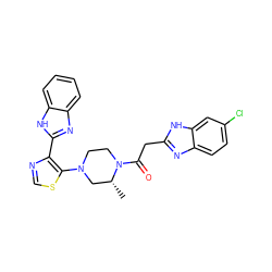 C[C@@H]1CN(c2scnc2-c2nc3ccccc3[nH]2)CCN1C(=O)Cc1nc2ccc(Cl)cc2[nH]1 ZINC001772615314