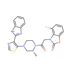 C[C@@H]1CN(c2scnc2-c2nc3ccccc3[nH]2)CCN1C(=O)Cn1c(=O)oc2cccc(F)c21 ZINC000143676406