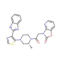 C[C@@H]1CN(c2scnc2-c2nc3ccccc3[nH]2)CCN1C(=O)Cn1c(=O)oc2cccnc21 ZINC000143672354