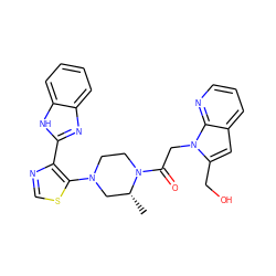 C[C@@H]1CN(c2scnc2-c2nc3ccccc3[nH]2)CCN1C(=O)Cn1c(CO)cc2cccnc21 ZINC000143768003