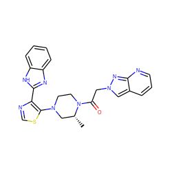 C[C@@H]1CN(c2scnc2-c2nc3ccccc3[nH]2)CCN1C(=O)Cn1cc2cccnc2n1 ZINC000143775756