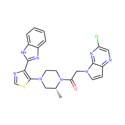 C[C@@H]1CN(c2scnc2-c2nc3ccccc3[nH]2)CCN1C(=O)Cn1ccc2ncc(Cl)nc21 ZINC001772576146