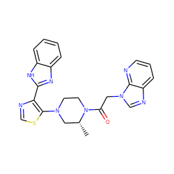 C[C@@H]1CN(c2scnc2-c2nc3ccccc3[nH]2)CCN1C(=O)Cn1cnc2cccnc21 ZINC000143696080