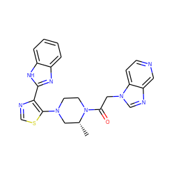 C[C@@H]1CN(c2scnc2-c2nc3ccccc3[nH]2)CCN1C(=O)Cn1cnc2cnccc21 ZINC001772643592