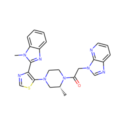 C[C@@H]1CN(c2scnc2-c2nc3ccccc3n2C)CCN1C(=O)Cn1cnc2cccnc21 ZINC000205451485