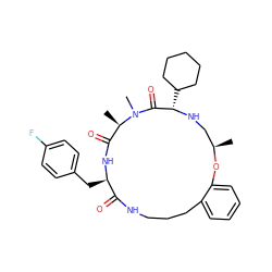 C[C@@H]1CN[C@@H](C2CCCCC2)C(=O)N(C)[C@H](C)C(=O)N[C@H](Cc2ccc(F)cc2)C(=O)NCCCc2ccccc2O1 ZINC000073170158