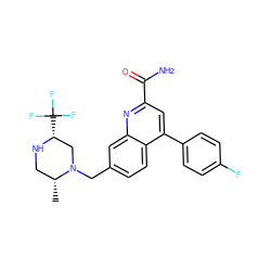 C[C@@H]1CN[C@H](C(F)(F)F)CN1Cc1ccc2c(-c3ccc(F)cc3)cc(C(N)=O)nc2c1 ZINC000221599287