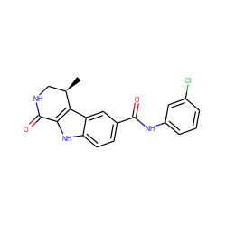 C[C@@H]1CNC(=O)c2[nH]c3ccc(C(=O)Nc4cccc(Cl)c4)cc3c21 ZINC000028902041