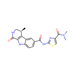 C[C@@H]1CNC(=O)c2[nH]c3ccc(C(=O)Nc4nc(C(=O)N(C)C)cs4)cc3c21 ZINC000028902314