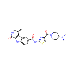 C[C@@H]1CNC(=O)c2[nH]c3ccc(C(=O)Nc4nc(C(=O)N5CCC(N(C)C)CC5)cs4)cc3c21 ZINC000028902405