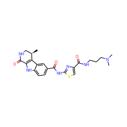 C[C@@H]1CNC(=O)c2[nH]c3ccc(C(=O)Nc4nc(C(=O)NCCCN(C)C)cs4)cc3c21 ZINC000028902344