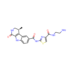 C[C@@H]1CNC(=O)c2[nH]c3ccc(C(=O)Nc4nc(C(=O)NCCN)cs4)cc3c21 ZINC000028902334