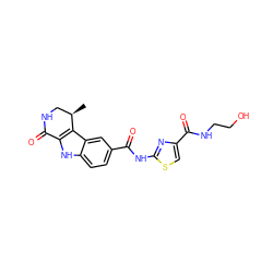 C[C@@H]1CNC(=O)c2[nH]c3ccc(C(=O)Nc4nc(C(=O)NCCO)cs4)cc3c21 ZINC000028902375